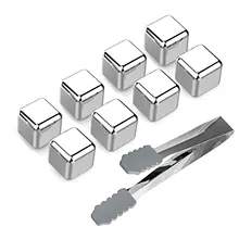 Многоразовые кубики льда из нержавеющей стали, охлаждающие камни с щипцы для виски вино(упаковка из 8), охладители для напитков, вино газированные напитки