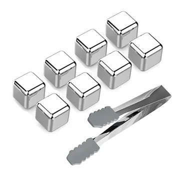 

Stainless Steel Reusable Ice Cubes Chilling Stones with Tongs for Whiskey Wine (Pack of 8), Drink Coolers for Wine Soda