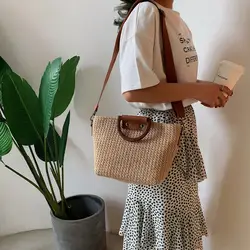 Новинка 2019, сумки через плечо для женщин, винтажная соломенная сумка, Повседневная сумка для отдыха, простая плетеная Сумка через плечо