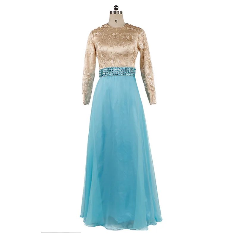 Dubai Kaftan Arabic Islamic Muslim Evening Dresses Long Sleeves White and Champagne Rhinestone Evening Party Gowns Vestido Longo