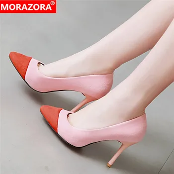 

MORAZORA Size 34-43 New arrive basic women pumps pointed toe mixed color stiletto high heels ladies date wedding shoes woman