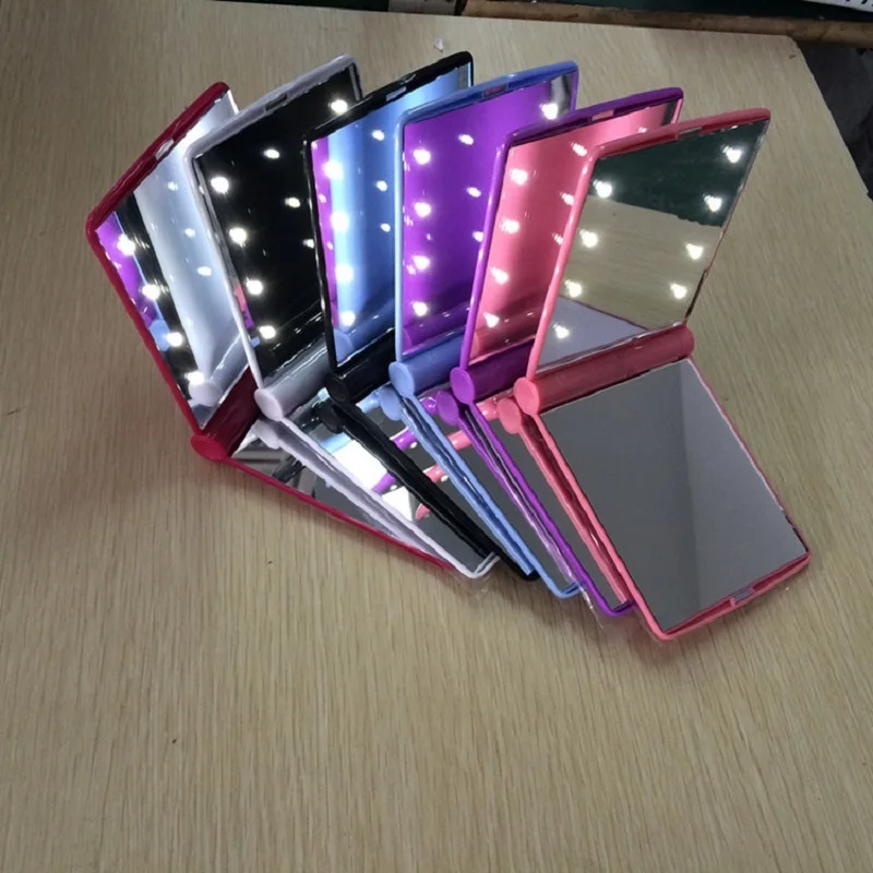 

2019 Lady Makeup Cosmetic 8 LED Mirror Folding Portable Compact Pocket led Mirror Lights Lamps color randomly