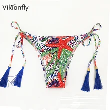 Vikionfly сексуальные бразильские Плавки бикини для женщин с цветочным принтом микро стринги купальник трусики трусы