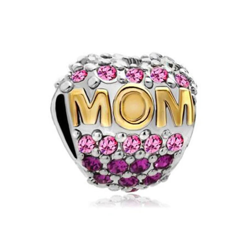 Очаровательные браслеты для мамы и дочки с сердечками и надписью Love Mom, браслеты с бусинами, подходят для браслетов Pandora - Цвет: 1