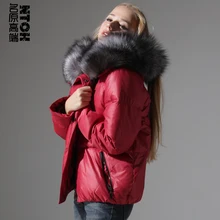 Ограничено по времени, Одноцветный высококачественный пуховик для женщин, более высокого класса, роскошный гигантский воротник с лисой, настоящий большой размер