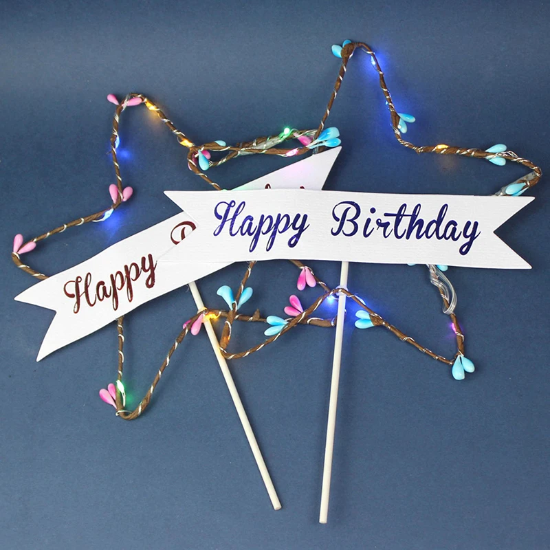 

Sweet Love LED Happy Birthday Star Cake Toppers Cake Top Flags For Baby Shower Birthday Weddding Decorations Supplies