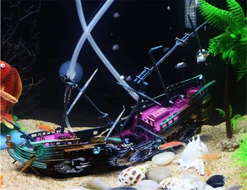 

HONGYI 1 piece resin aquarium decorations ship air split shipwreck sunk wreck boat for fish tank landscaping random color