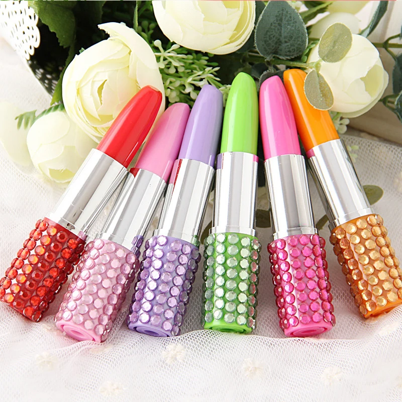 

2Pcs Lipstick Style Pen Cute Plastic Diamond Ballpoint Pens with Gems Funny Pen for Writing Promotion Office School Supplies