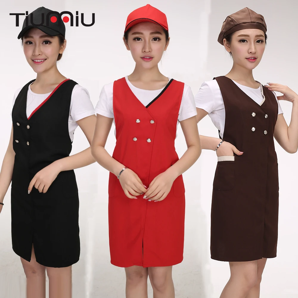 

2018 New Arrival V-neck Chef Aprons with Buckles and Two Pockets Kitchen Restaurant Cafe Bar Waiter Workwear Apron Chef Uniform