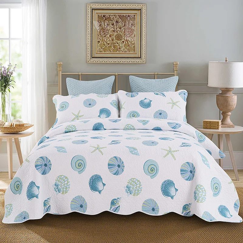 

CHAUSUB Plain Quilt Set 3-piece Printed Cotton Quilts Quilted Bedspread Bed Cover Sheets Pillowcase KING Queen Size Coverlet
