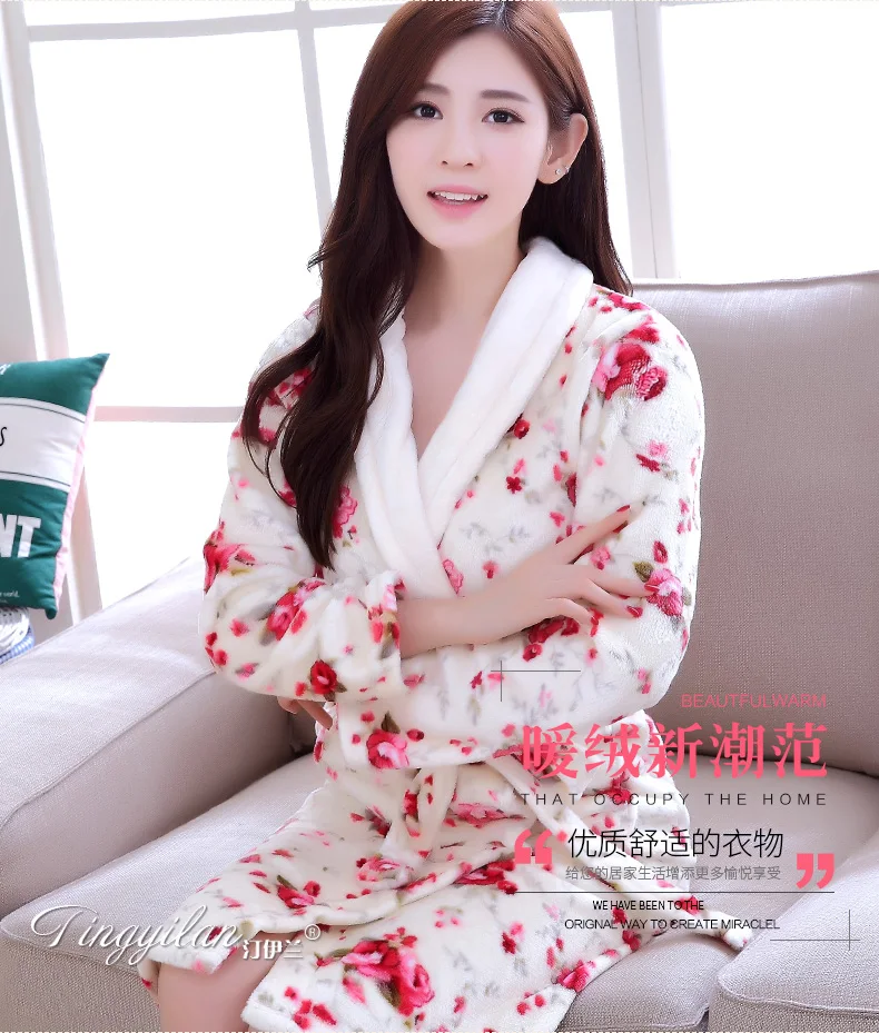 Lady Coral Fleece Bathrobes Women's Winter Flannel Pajamas Adult Men's Winter Warm Sleep Robe Coral Fleece Couples Homwear D2090