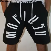 Maoxzon мужские летние повседневные Фитнес шорты для тренировок для мальчиков черный принт с буквами шнурок для активного отдыха, пробежки гимнастические короткие брюки