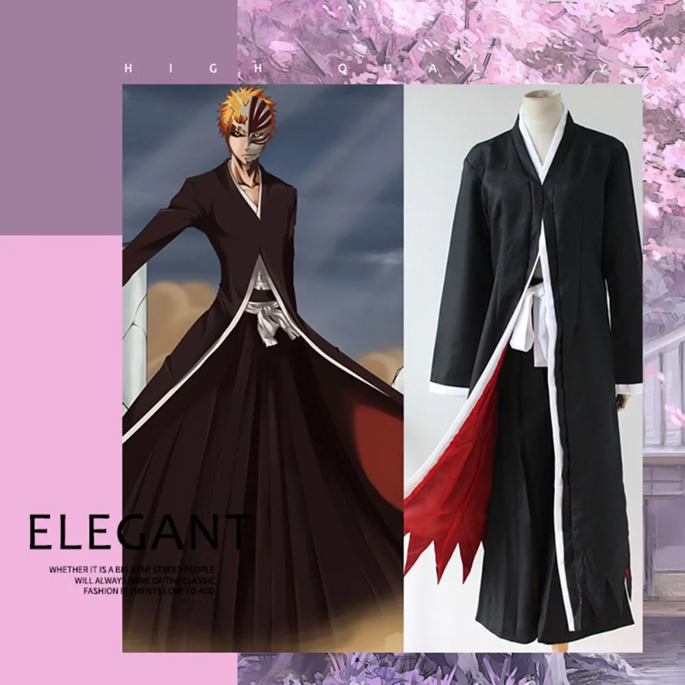 

BLEACH Kurosaki ichigo Cosplay Costumes 2019 Men's and women's stage costumes Kurosaki ichigo Long black cloak and trousers