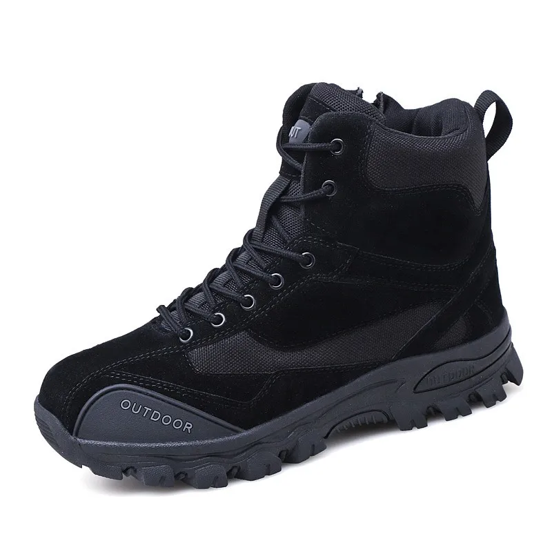 Осенне-зимние мужские армейские ботинки высокого качества; Тактический пустынный военный ботильоны; армейские рабочие ботинки; походные ботинки - Цвет: Черный