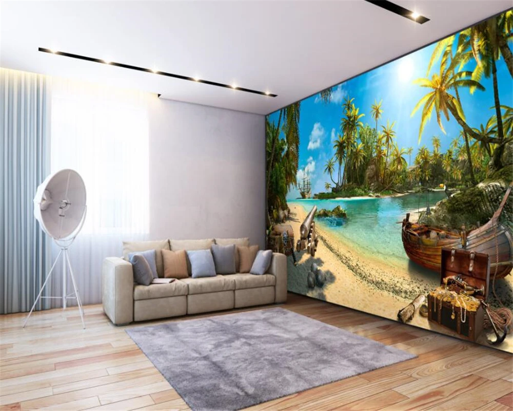 Beibehang wallpaper pirate ship island landscape murals 3d tv background wall paper home decor living room bedroom 3d wallpaper Beibehang wallpaper pirate ship island landscape murals 3d tv background wall paper home decor living room bedroom 3d wallpaper