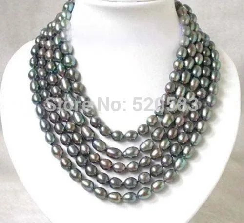 

7-8mm Beautiful Long Black Baroque Pearl Necklace 100