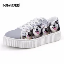 INSTANTARTS/Модная женская обувь на платформе; повседневная обувь на плоской подошве с принтом собаки для девочек; Новинка; женские кроссовки со шнуровкой «Хаски»