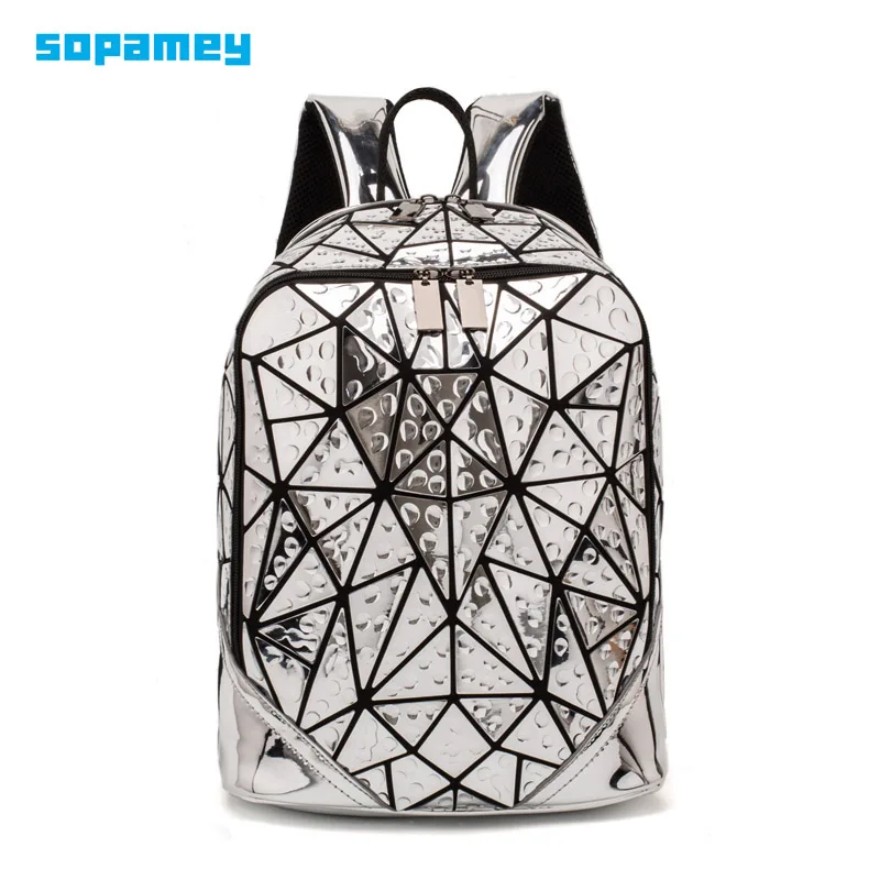 

Fashion Women Backpack Luminous Geometric Plaid Men Backpacks For Teenage Girls Bagpack Bag Holographic Backpack School Mochila