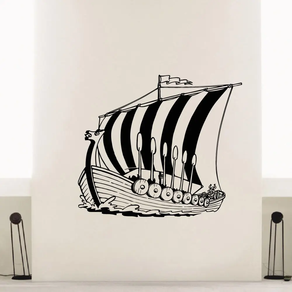 Home Decor Vinyl Sticker Ancient Viking Ship Wall Decal Poster Sea Ocean Style Wall Art Mural