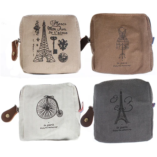 

Classic Retro Lady Girl Canvas Eiffel Tower Coin Purse Wallet Card Key Pouch Bag