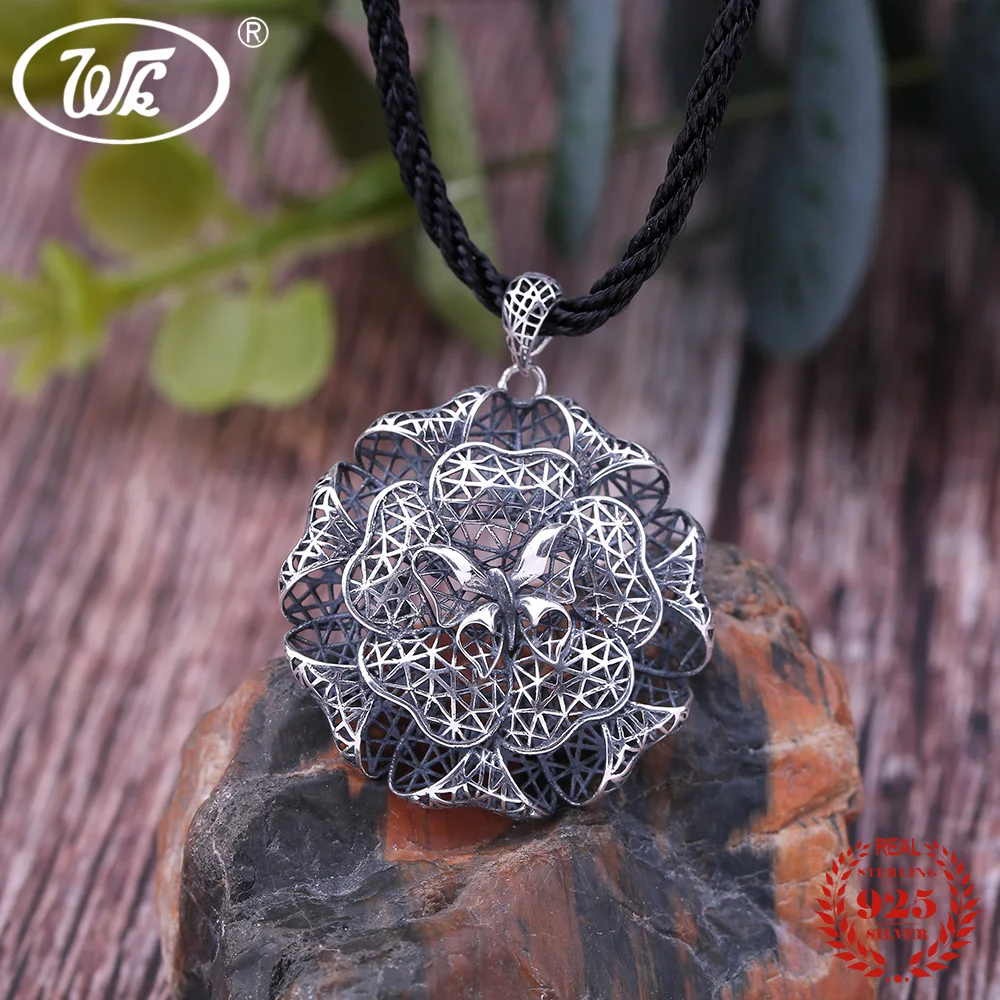 

WK NEW Design 925 Sterling Silver Filaments Woven Flower Pendant Necklace With 20 Inch Jewelry Rope For Women Party Hot 4W NZ083
