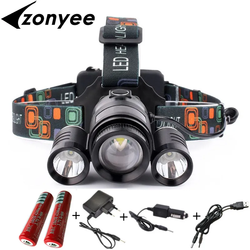 

CREE T6+2R5 9000 Lumen LED Head Flashlight Head Lamp Head Flash Light Hunting Headlight Lighting Torch Spotlight + 18650 Battery