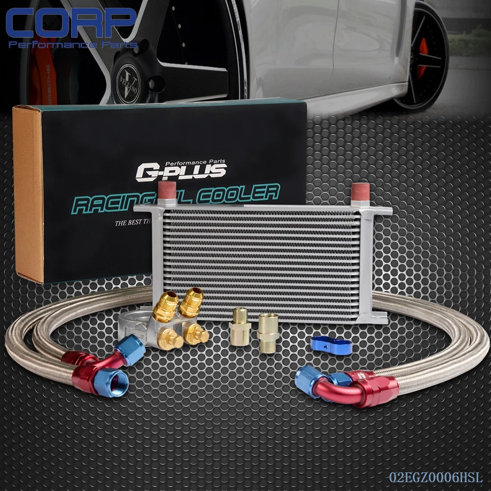 Gplus 19 ROW Thermostat Adaptor Engine Racing Oil Cooler Kit For CAR