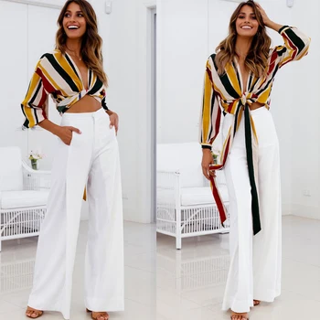 

2020 Woman Elegant Wide Leg Pants Elegant Ruffle OL Trousers for Women High Waist Wide Leg Pants Female Casual Palazzo Bottoms