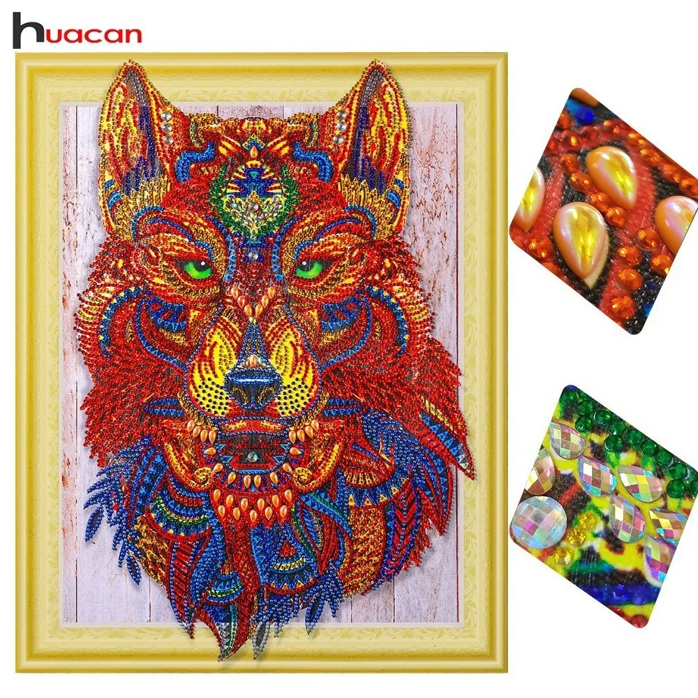Huacan 5D DIY алмазная живопись животное особой формы живопись вышивка кристаллами волк домашний Декор Картина из страз 40x50 см