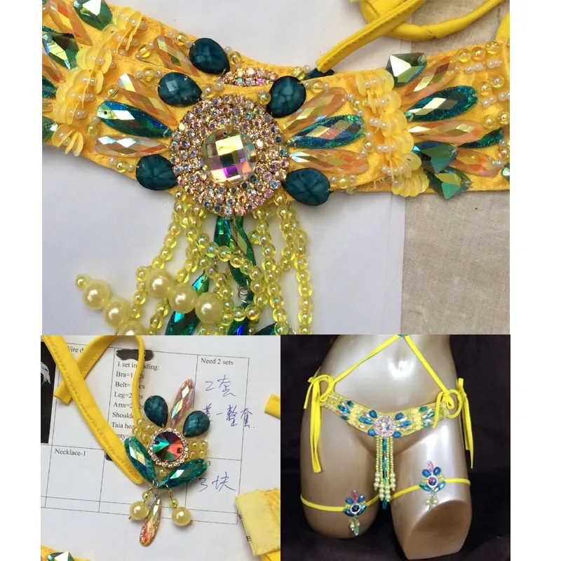 Горячая сексуальный Самба карнавал в Рио костюм желтое перо голова кусок