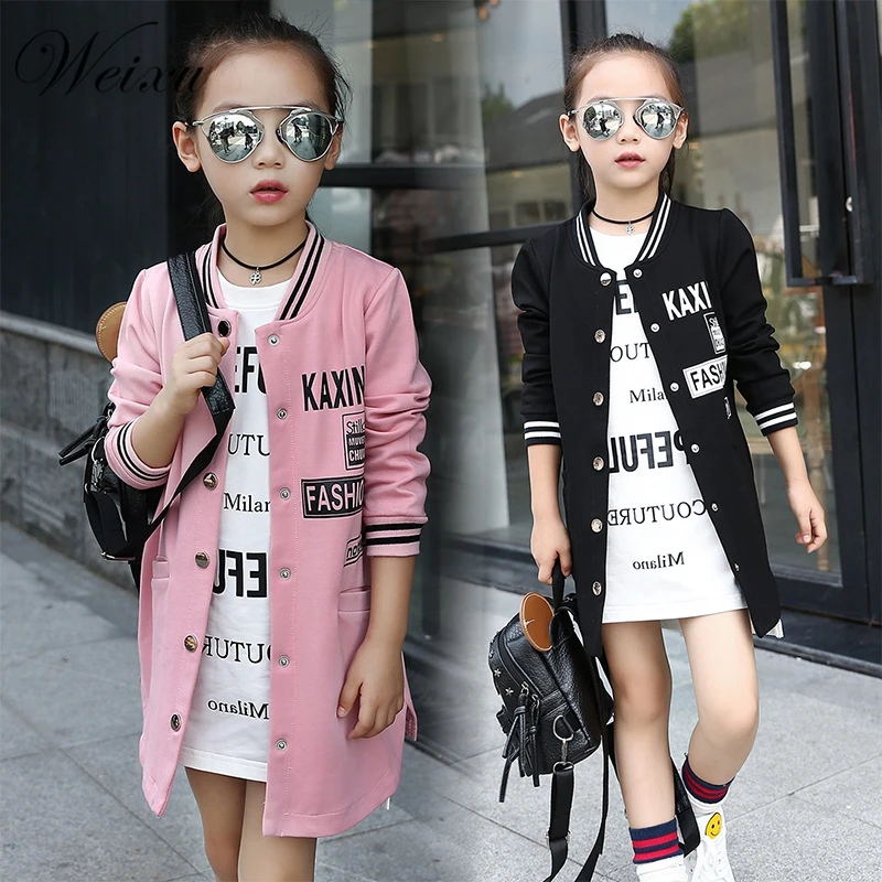 

Children's Windbreaker For Baby Girls Fashion Kids Spring Autumn Letter Outwear Jacket Teenager Long Baseball Sweatershirt Coat