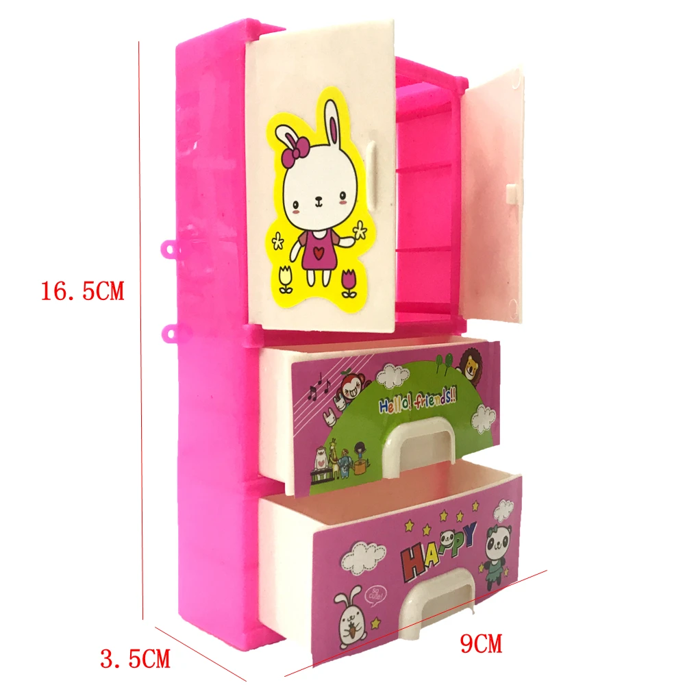 

NK 2019 Newest Doll Accessories Baby Toys Cartoon Printing Closet Wardrobe For Barbie Doll Girls Toy Princess Bedroom Furniture