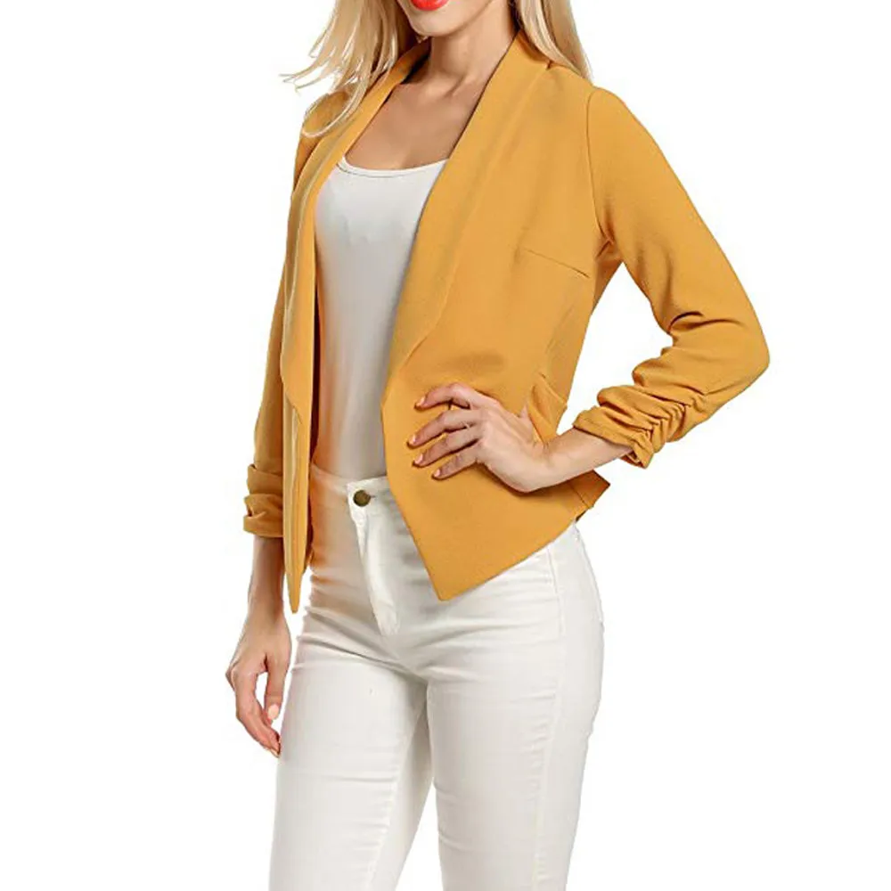 Female Jacket Manteau Femme Hiver Women 3/4 Sleeve Blazer Open Front Short Cardigan Suit Jacket Work Office Coat W510
