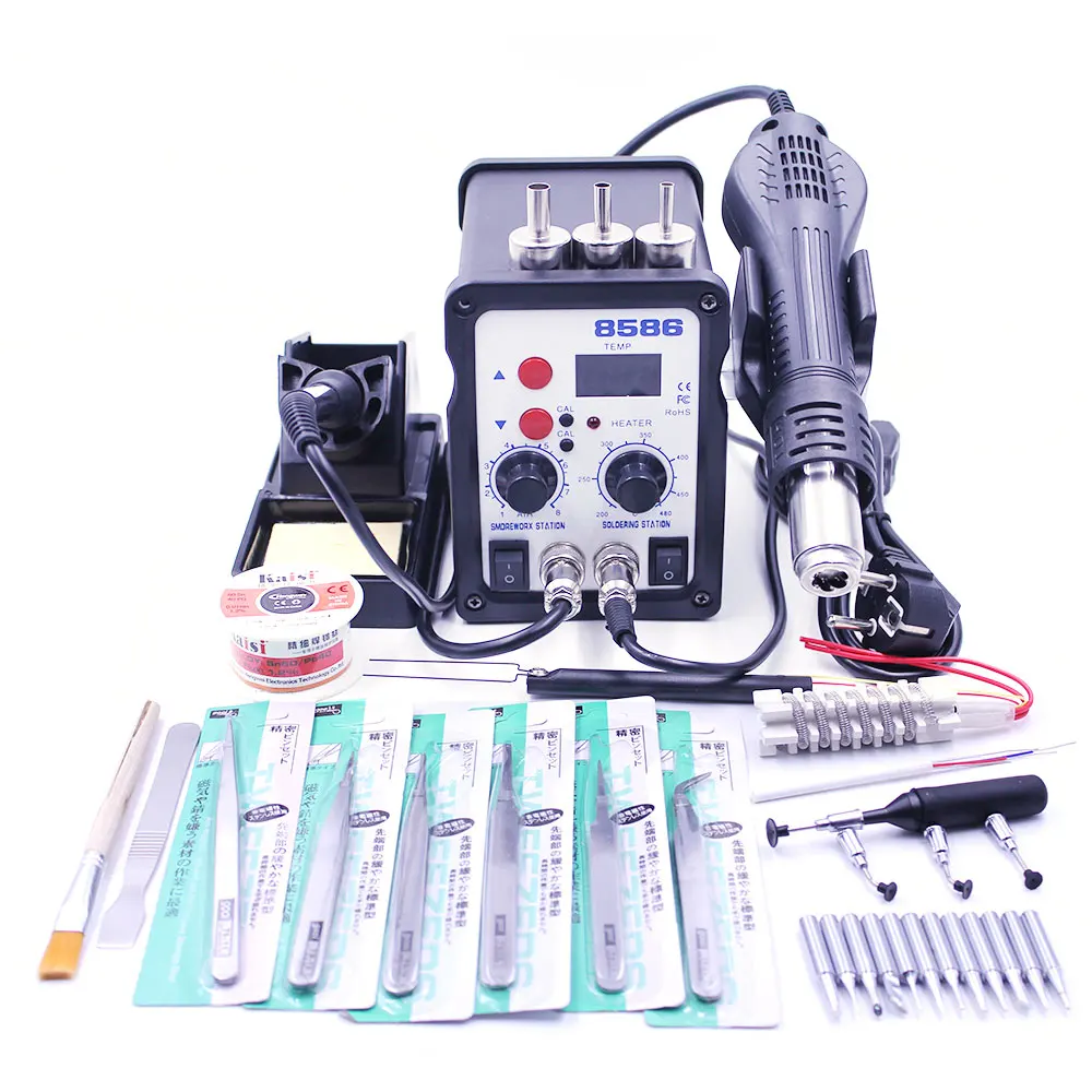 

New 8586 700W 2 in 1 SMD Solder Rework Station Hot Air Heat Gun Soldering Iron For Welding Repair With Soldering Tool Free Gifts