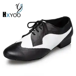 Hxyoo смешивания Цвет Туфли для латинских танцев Для мужчин черный, Белый Цвет бальные туфли Сальса Танго Обувь для танцев для мальчиков L175