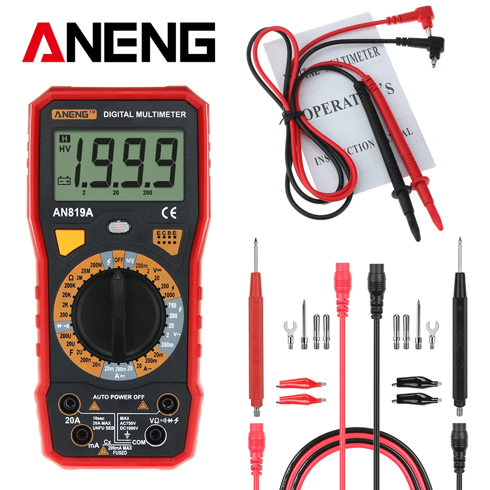 ANENG AN819A Digital Multimeter 1999 Counts Backlight LCD Portable
