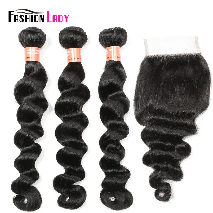 

Fashion Lady Pre-Colored Peruvian Loose Deep Wave With Closure 3 Bundles Human Hair Bundles With Closure Non-Remy
