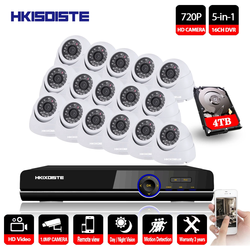 16CH 1080P DVR AHD камера безопасности системы и 720P 1.0MP ИК ночного видения CCTV Крытый Дом