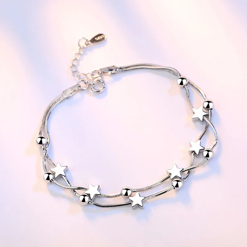 Crazy Feng, элегантный браслет-цепочка, бисер серебряного цвета, звезды, очаровательный браслет для женщин, змейка, звено, цепочка, браслет, ювелирное изделие, подарок - Окраска металла: F6789