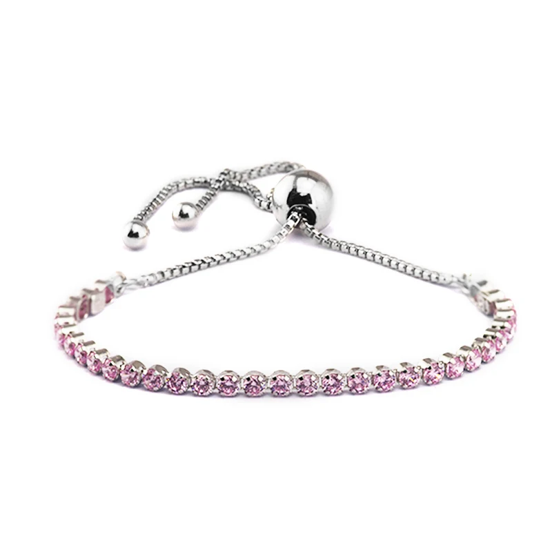 

QANDOCCI Two Color Clear & Pink Bracelets Genuine 925 Sterling-Silver-Jewelry Sparkling Strand Bracelet DIY Fits Silver Beads