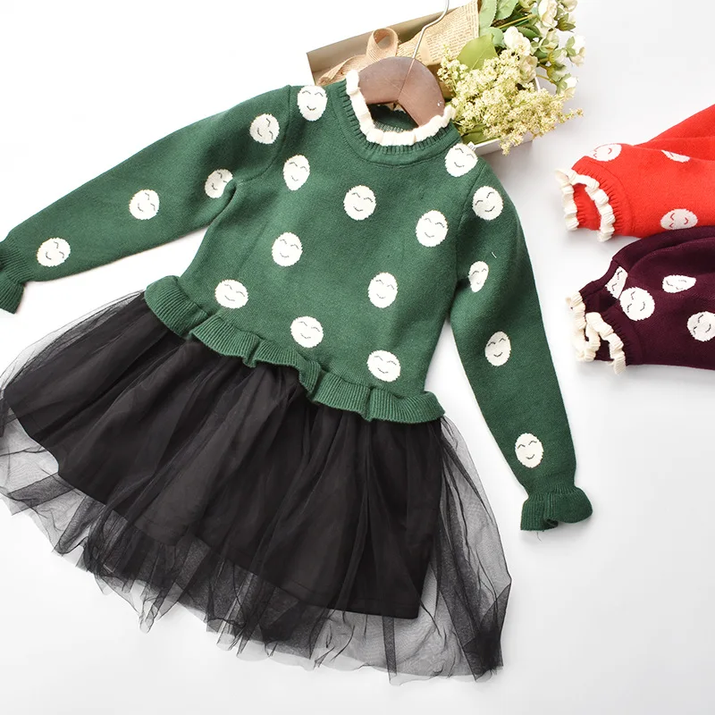 Buy 4 7yrs Girls knitting dress 2017 kids winter dress for girl full sleeve dot