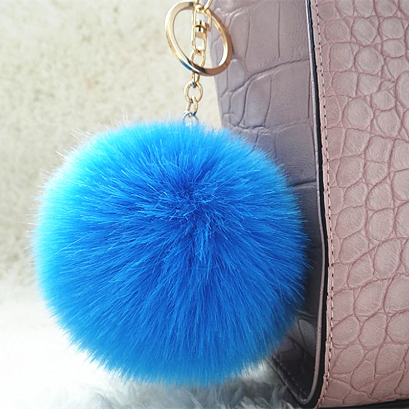 

8CM Fashion fur key chain rabbit fur ball keychain jewelry cubre Fake fox fur pom pom keychain for lovers many colors