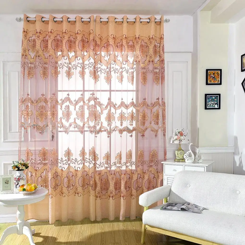 1pcs Home Decor Floral Print Rustic Curtain Tulle Sheer