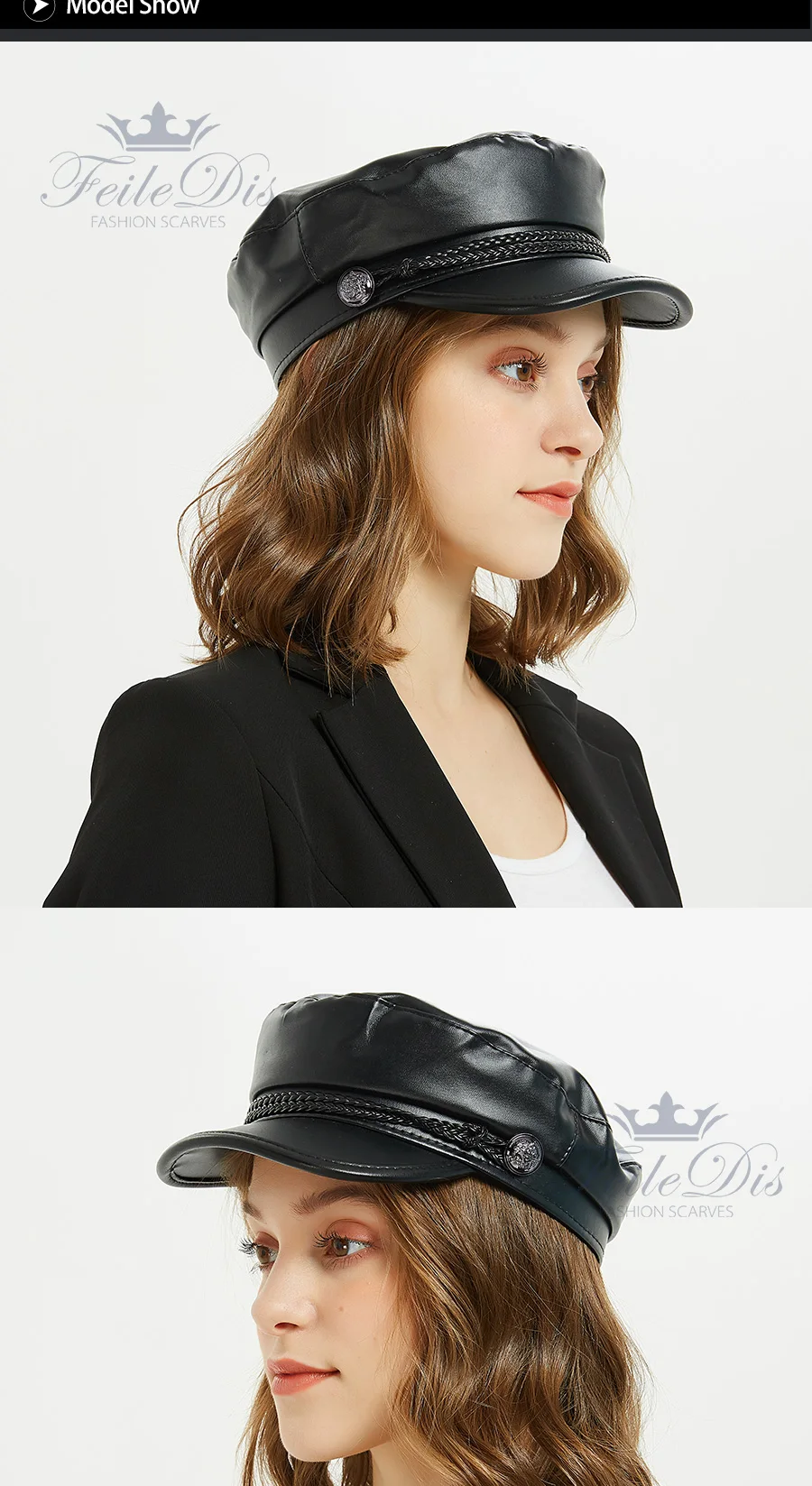 [FEILEDIS] Зимние женские винтажные высококачественные черные шапки из искусственной кожи, шапки в стиле милитари, бейсболка Gorras planas, LR-09