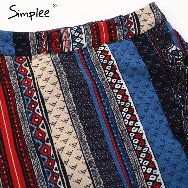 Simplee рюшами boho печати wrap юбка женские летние пляжные повседневные макси Женский