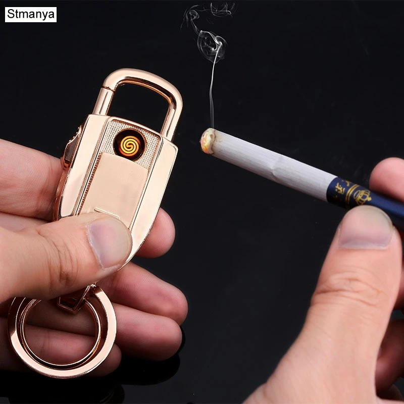 

Brand Top Men Car Key Chain Women New USB charging intelligent lighter Metal Keychain Key Holder Car Key Ring K1146