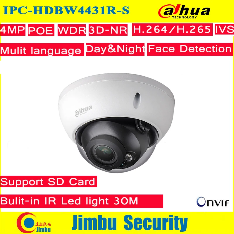 

Dahua IP Camera 4MP IPC-HDBW4431R-S H2.65 night vision IR50M with Micro SD memory 128G IP67, IK10 cctv camera