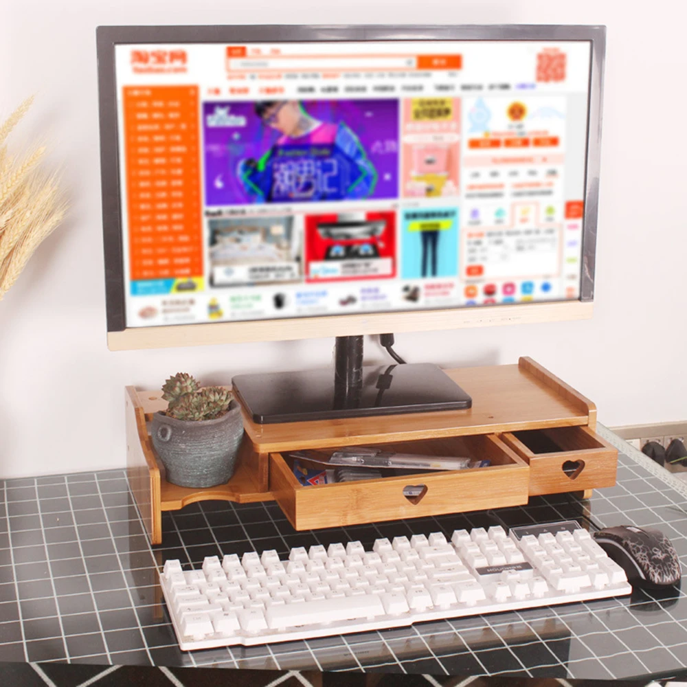 

Office Supplies Desk Bamboo Computer Increased Shelf LCD Screen Cabinet Stationery Organizer Storage Rack Keyboard Shelf Bamboo