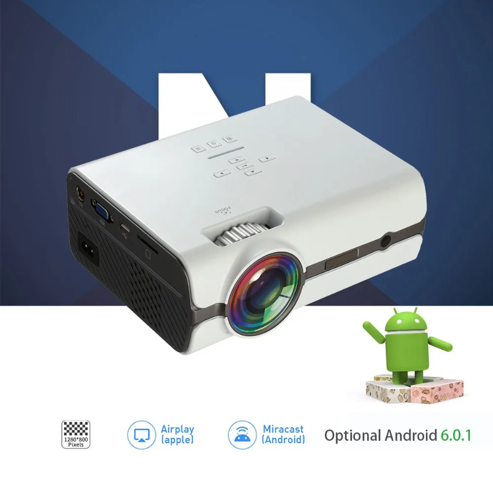 

VIVICINE LED HD Projector,1280x800 Optional Android 6.0 Bluetooth,Support 4K Wifi HDMI USB LCD Home Theater Beamer