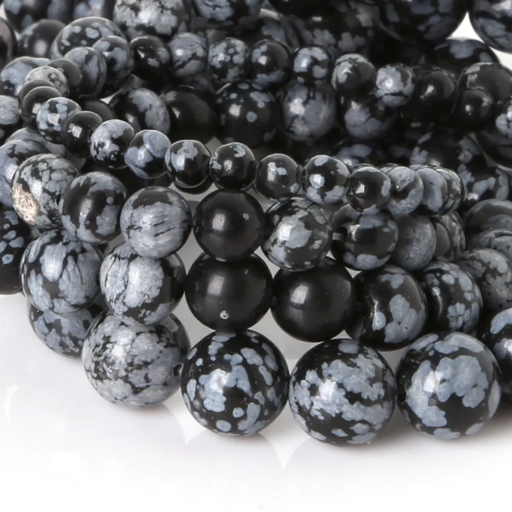 

Natural Snowflake Obsidian Beads Black Round Stone Beads For Jewelry Making Diy Jewelry Bracelet Free Shipping